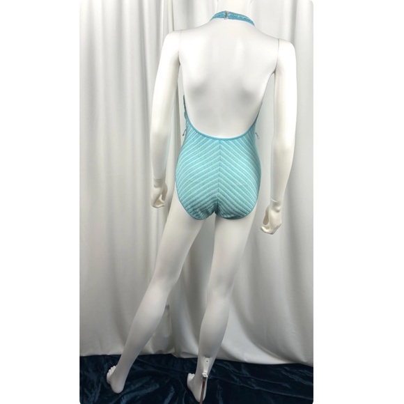 Vintage 1970’s 1980’s Bobbie Brooks Baby Blue Striped One Piece Bathing Suit • S - Picture 8 of 9